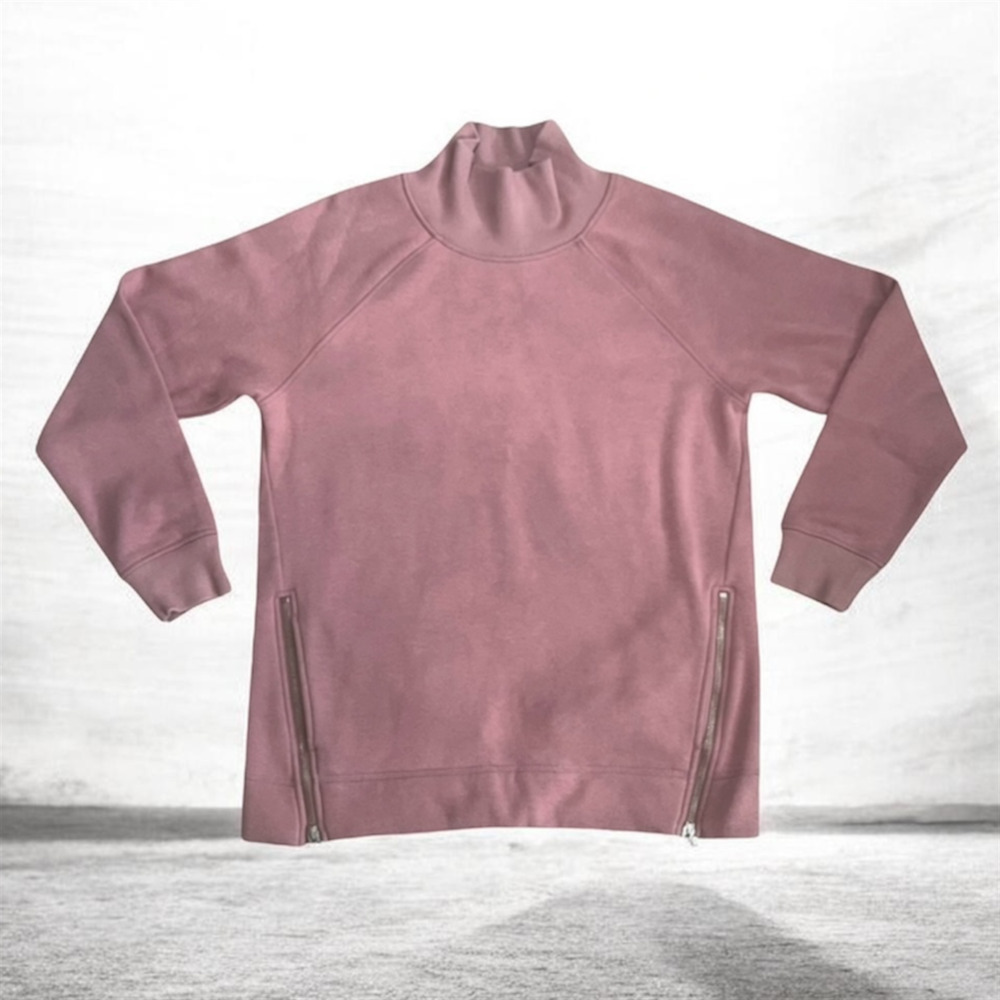 Athleta Cozy Karma Pullover Sweatshirt Size S Pink Funnel Neck